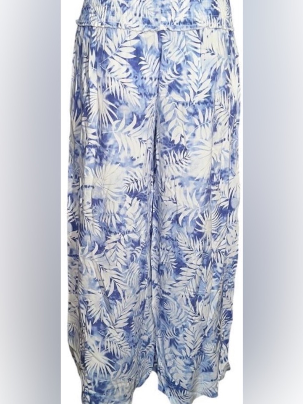 Ocean Drive Blue & White Palm-Print Wide Leg Pants
